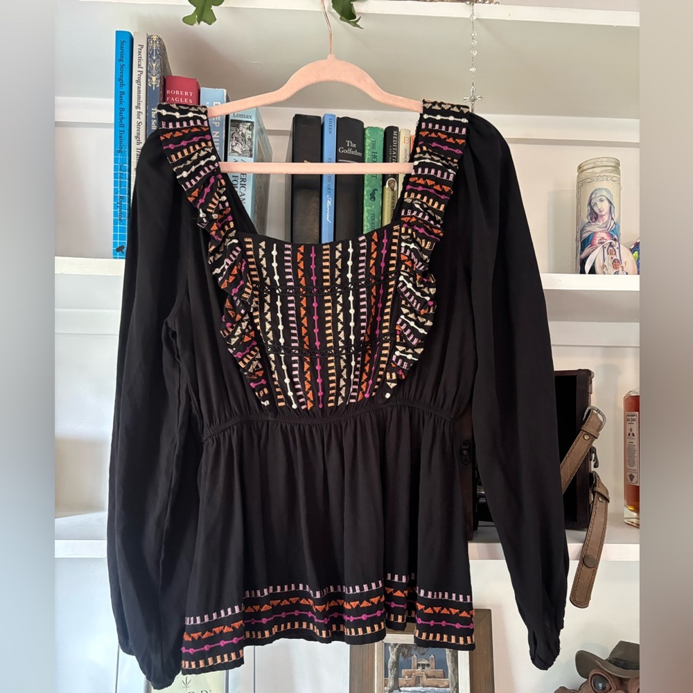 SAVANNA JANE Boho Embroidered Peasant Blouse SZ Medium